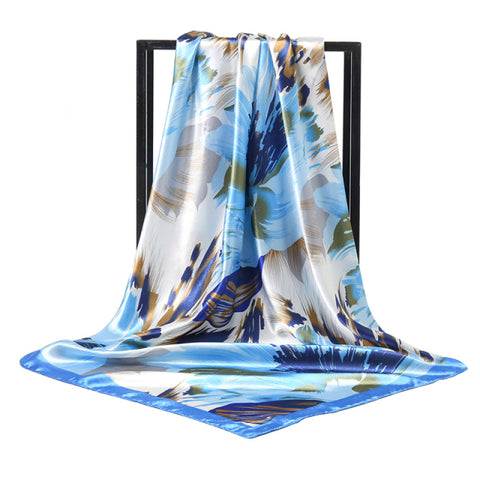 Luxury Brand Square Silk Scarf Women Satin Print Hijab Scarves Muslim