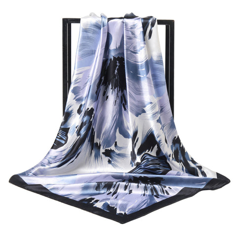 Luxury Brand Square Silk Scarf Women Satin Print Hijab Scarves Muslim