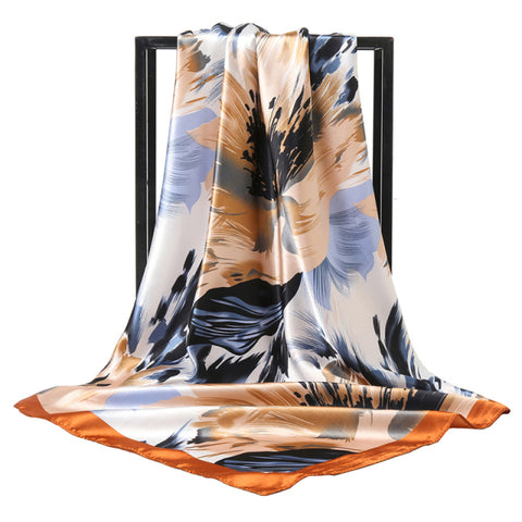 Luxury Brand Square Silk Scarf Women Satin Print Hijab Scarves Muslim