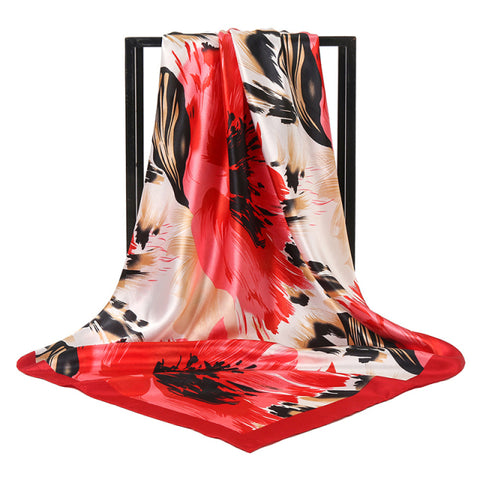 Luxury Brand Square Silk Scarf Women Satin Print Hijab Scarves Muslim