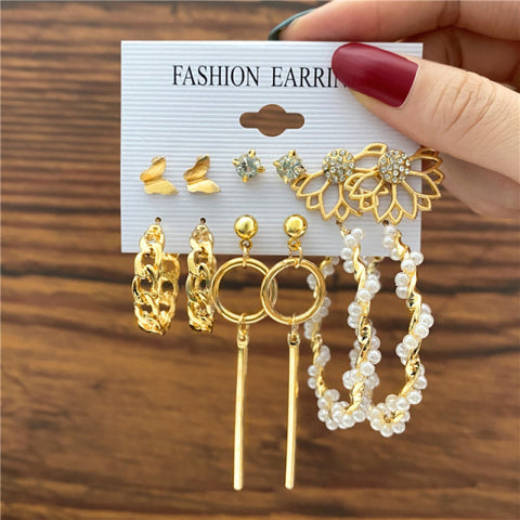 Trendy Exquisite Pearl Metal Earrings Set For Women