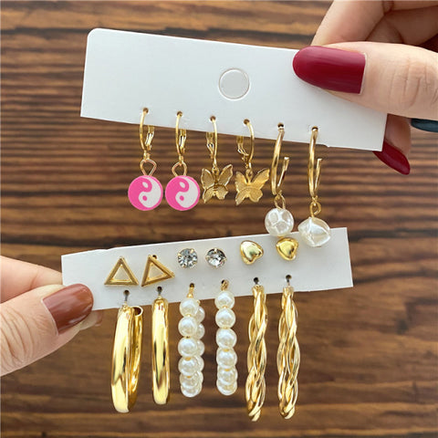 Trendy Exquisite Pearl Metal Earrings Set For Women