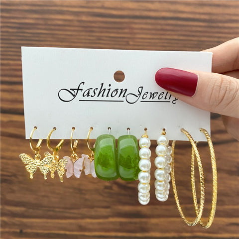 Trendy Exquisite Pearl Metal Earrings Set For Women