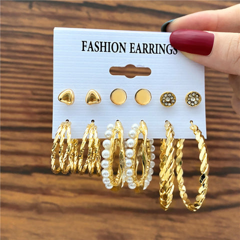 Trendy Exquisite Pearl Metal Earrings Set For Women