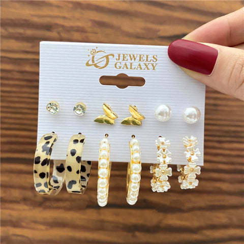 Trendy Exquisite Pearl Metal Earrings Set For Women