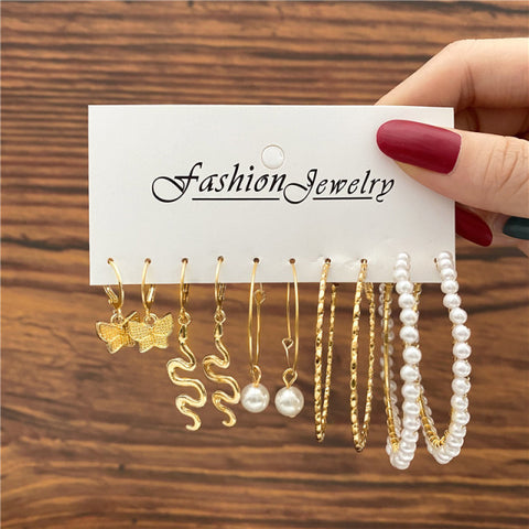 Trendy Exquisite Pearl Metal Earrings Set For Women