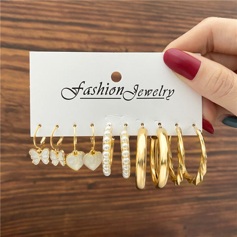 Trendy Exquisite Pearl Metal Earrings Set For Women