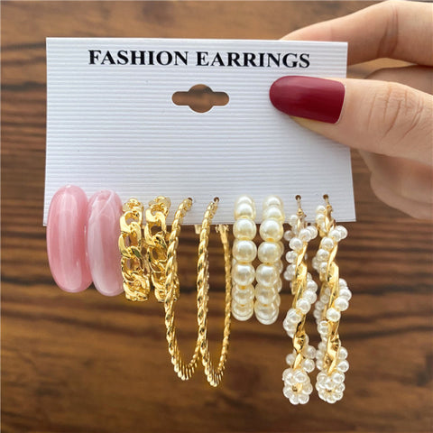 Trendy Exquisite Pearl Metal Earrings Set For Women