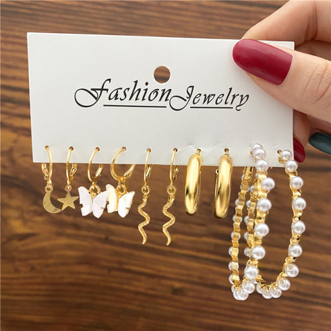 Trendy Exquisite Pearl Metal Earrings Set For Women
