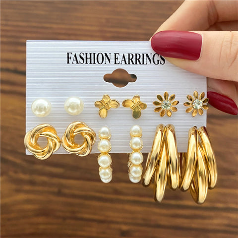 Trendy Exquisite Pearl Metal Earrings Set For Women