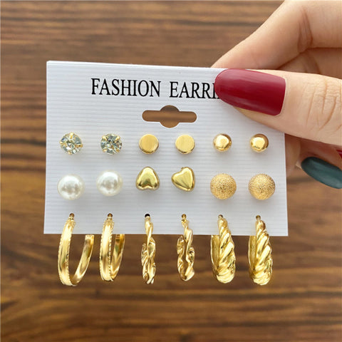 Trendy Exquisite Pearl Metal Earrings Set For Women