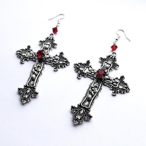 Large Detailed Cross Drill Pendant Jewel Necklace Tone Gothic