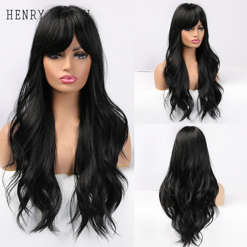Long Natural Wavy Platinum Blonde Wigs with Bangs Cosplay
