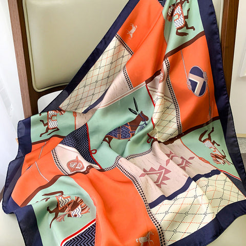 Luxury Brand Square Silk Scarf Women Satin Print Hijab Scarves Muslim