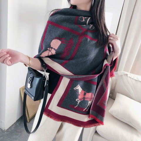 Luxury Winter Cashmere Scarf Women Warm Pashmina Blanket Horse Scarves