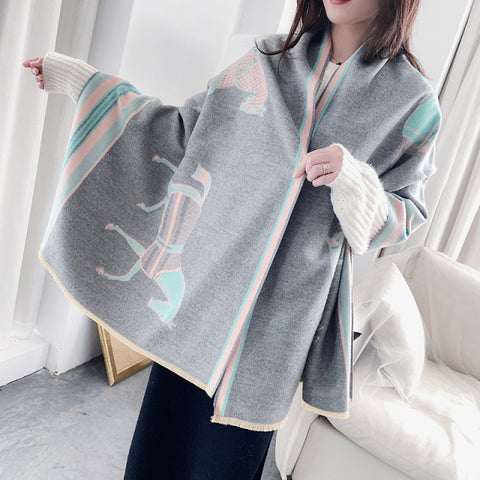 Luxury Winter Cashmere Scarf Women Warm Pashmina Blanket Horse Scarves
