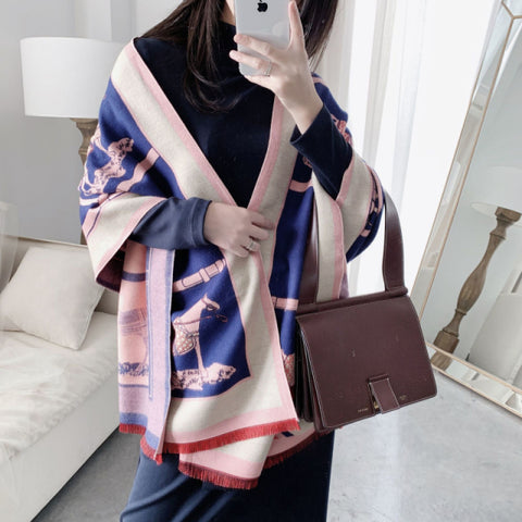 Luxury Winter Cashmere Scarf Women Warm Pashmina Blanket Horse Scarves