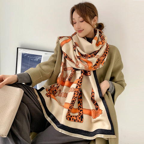 Luxury Winter Cashmere Scarf Women Warm Pashmina Blanket Horse Scarves