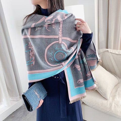 Luxury Winter Cashmere Scarf Women Warm Pashmina Blanket Horse Scarves