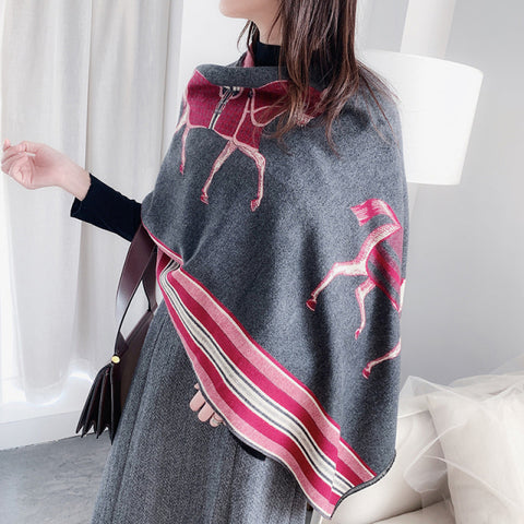Luxury Winter Cashmere Scarf Women Warm Pashmina Blanket Horse Scarves