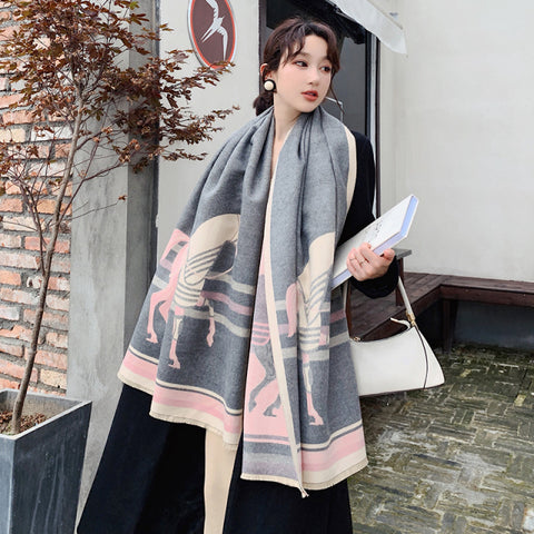 Luxury Winter Cashmere Scarf Women Warm Pashmina Blanket Horse Scarves