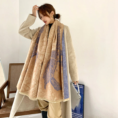 Luxury Winter Cashmere Scarf Women Warm Pashmina Blanket Horse Scarves