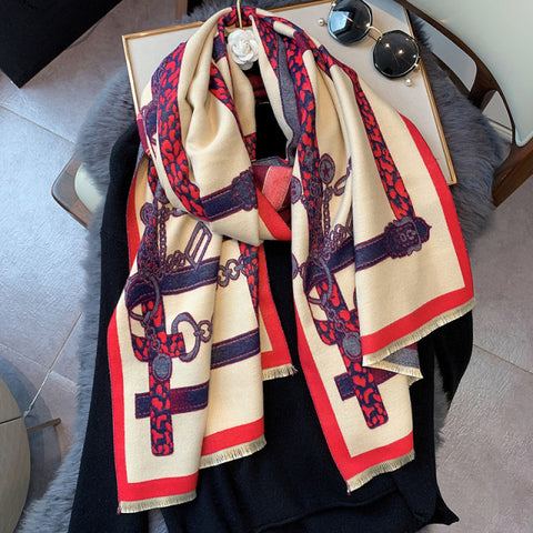Luxury Winter Cashmere Scarf Women Warm Pashmina Blanket Horse Scarves