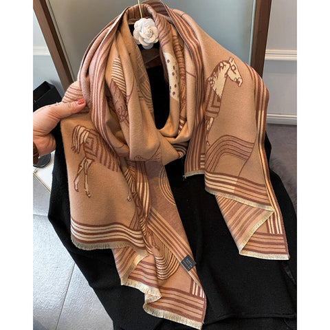 Luxury Winter Cashmere Scarf Women Warm Pashmina Blanket Horse Scarves