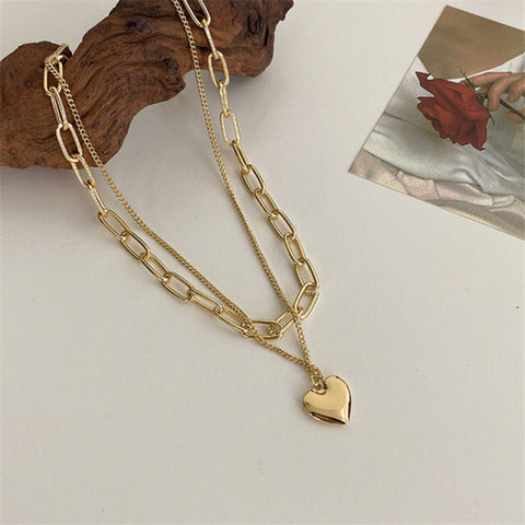 New Senior Fashion Women Pendant Link Chain Metal Heart Party Necklace