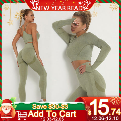 Long Sleeve Top Seamless Outfits High Waist Leggings Sport Suit