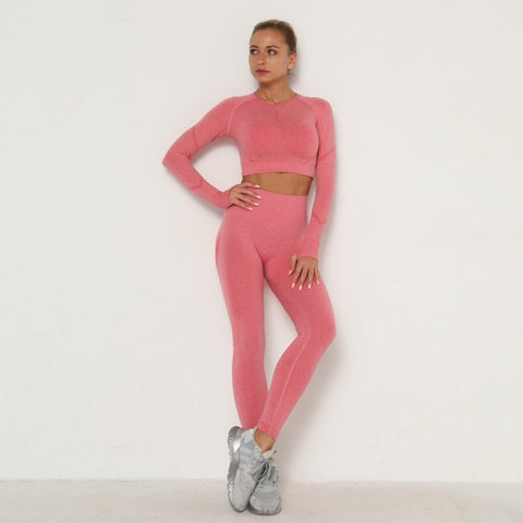 Long Sleeve Top Seamless Outfits High Waist Leggings Sport Suit