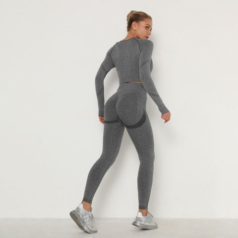 Long Sleeve Top Seamless Outfits High Waist Leggings Sport Suit