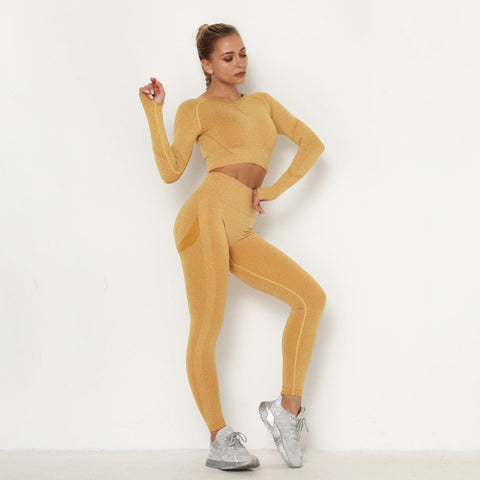 Long Sleeve Top Seamless Outfits High Waist Leggings Sport Suit