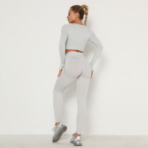 Long Sleeve Top Seamless Outfits High Waist Leggings Sport Suit