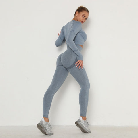 Long Sleeve Top Seamless Outfits High Waist Leggings Sport Suit