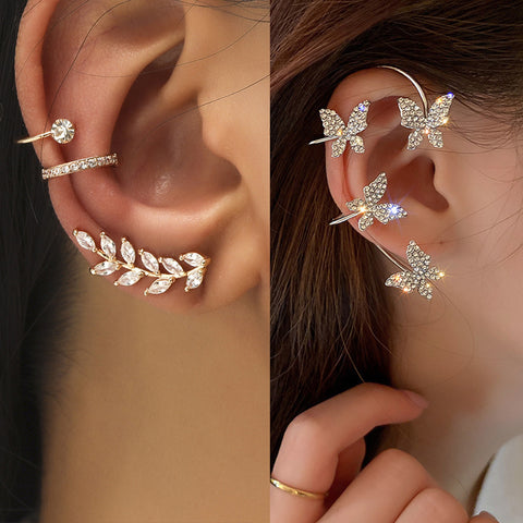 Trendy No Piercing Crystal Rhinestone Ear Cuff Earrings for Women