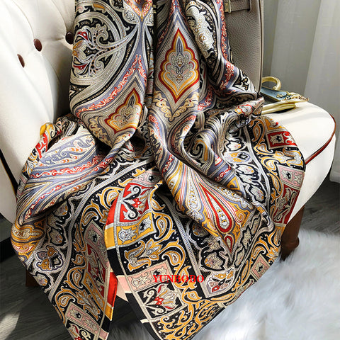 Women Silk Winter Scarf Luxury Design Print Lady Beach Shawl Scarves