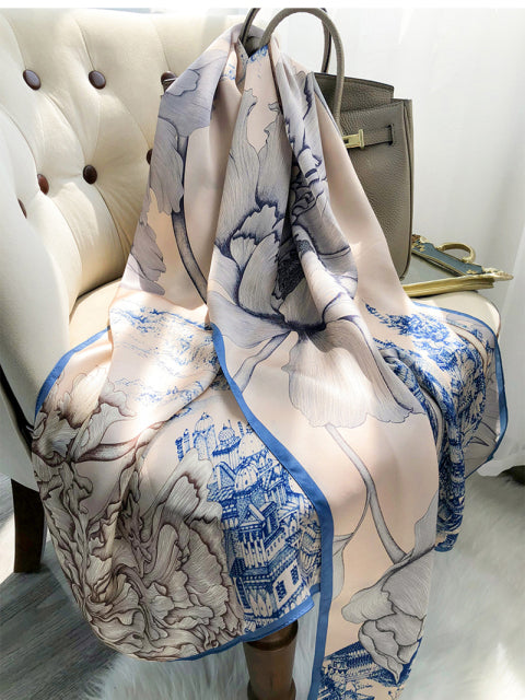 Women Silk Winter Scarf Luxury Design Print Lady Beach Shawl Scarves