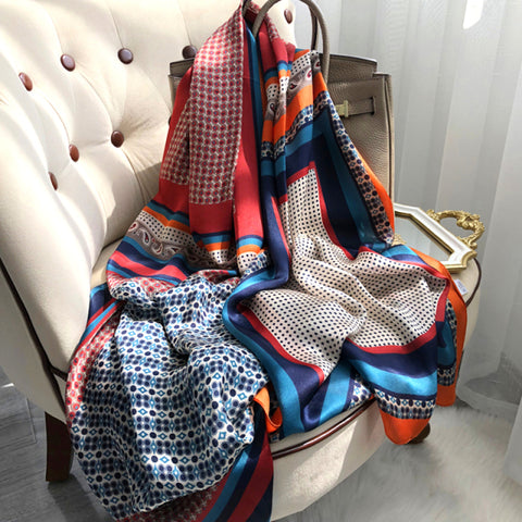 Women Silk Winter Scarf Luxury Design Print Lady Beach Shawl Scarves