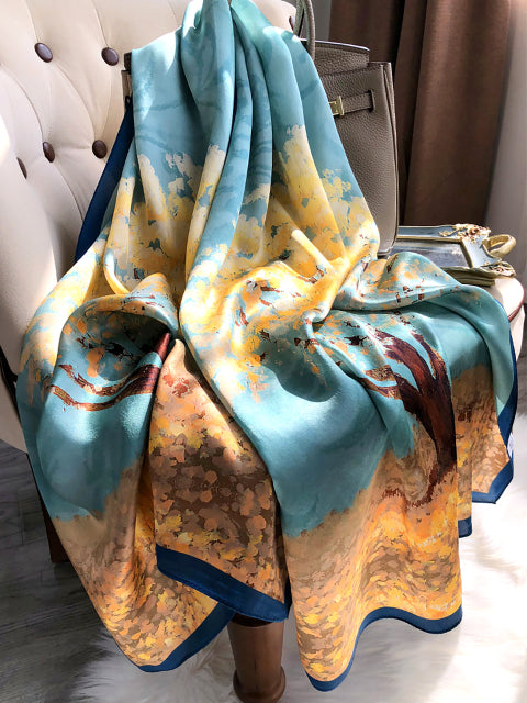 Women Silk Winter Scarf Luxury Design Print Lady Beach Shawl Scarves