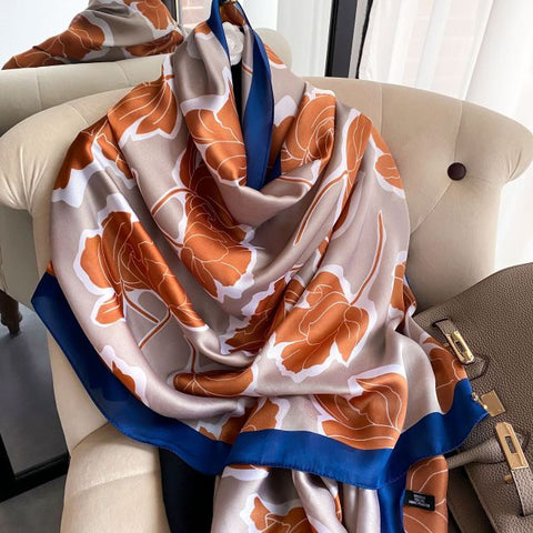 Women Silk Winter Scarf Luxury Design Print Lady Beach Shawl Scarves