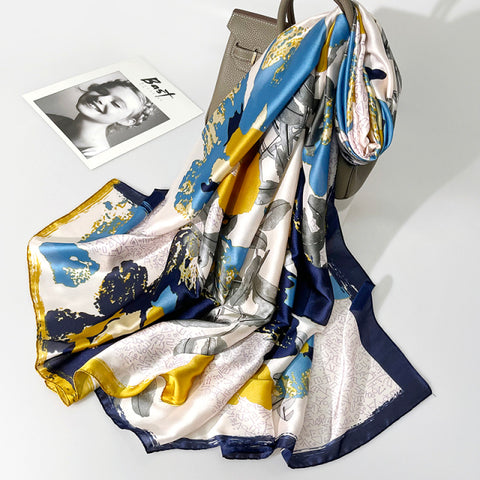 Women Silk Winter Scarf Luxury Design Print Lady Beach Shawl Scarves