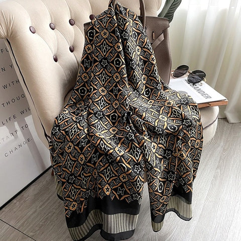 Women Silk Winter Scarf Luxury Design Print Lady Beach Shawl Scarves