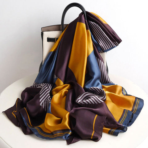 Women Silk Winter Scarf Luxury Design Print Lady Beach Shawl Scarves