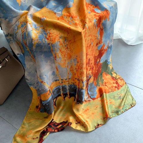 Women Silk Winter Scarf Luxury Design Print Lady Beach Shawl Scarves