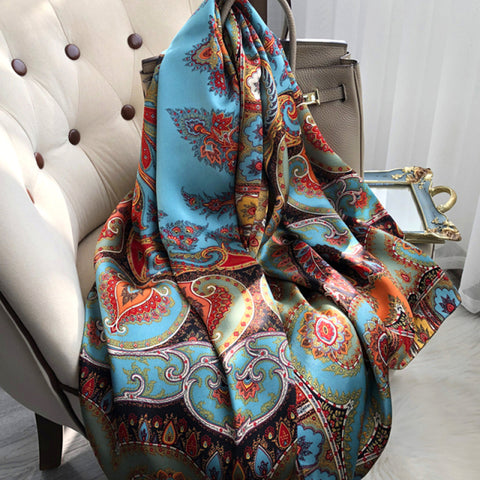 Women Silk Winter Scarf Luxury Design Print Lady Beach Shawl Scarves
