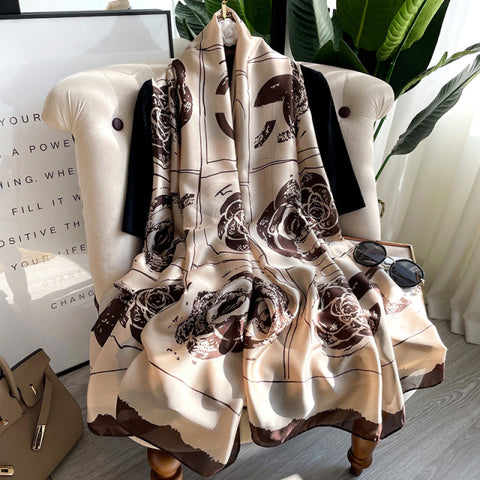 Women Silk Winter Scarf Luxury Design Print Lady Beach Shawl Scarves