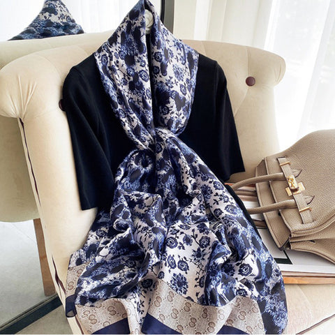 Women Silk Winter Scarf Luxury Design Print Lady Beach Shawl Scarves