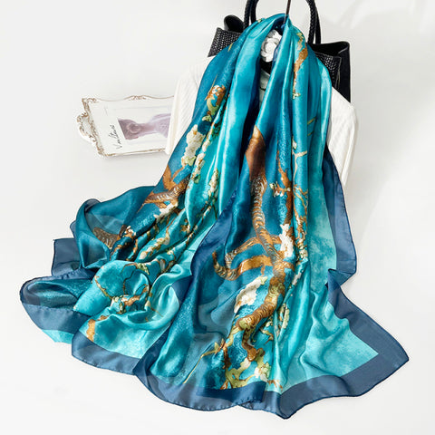 Women Silk Winter Scarf Luxury Design Print Lady Beach Shawl Scarves