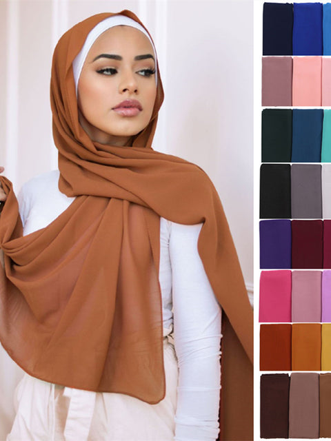 Women Solid Color Hijab Scarf Wrap Islamic Shawls Headband Muslim